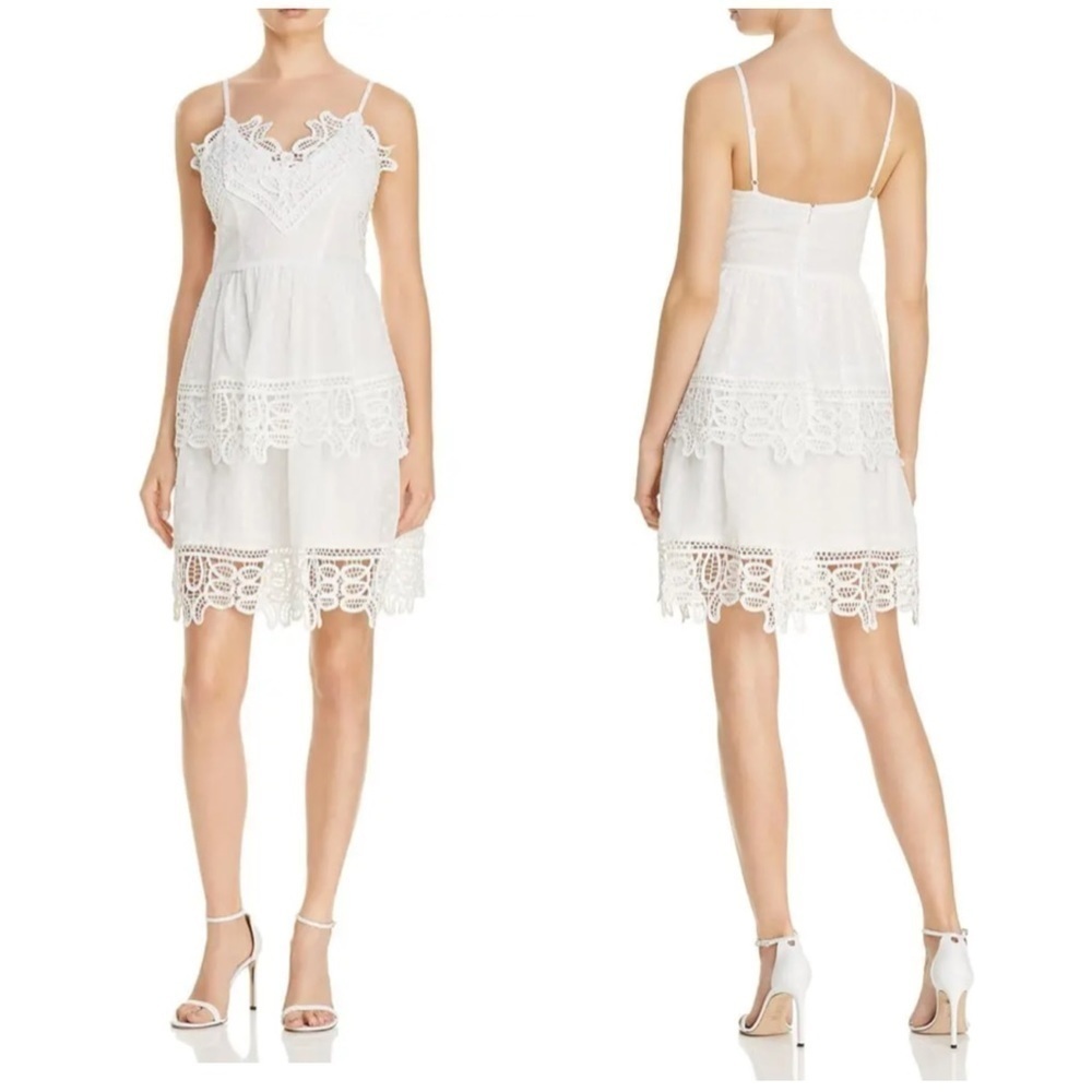 AQUA White Lace Overlay Cami Tiered Fit & Flare Party Dress Sz Medium
